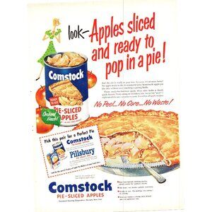 1951 Comstock Canned Sliced Apples Vintage Print Ad Apple Pie Dessert Wall Art